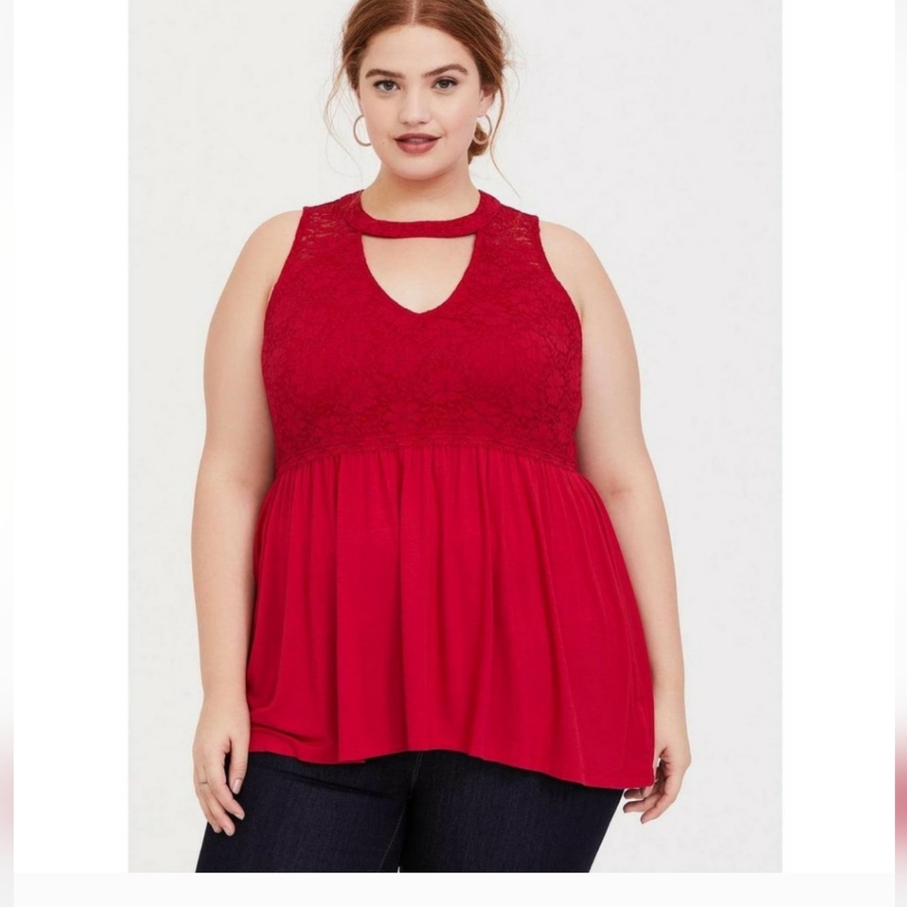 Torrid Red Choker Lace Babydoll Shirt